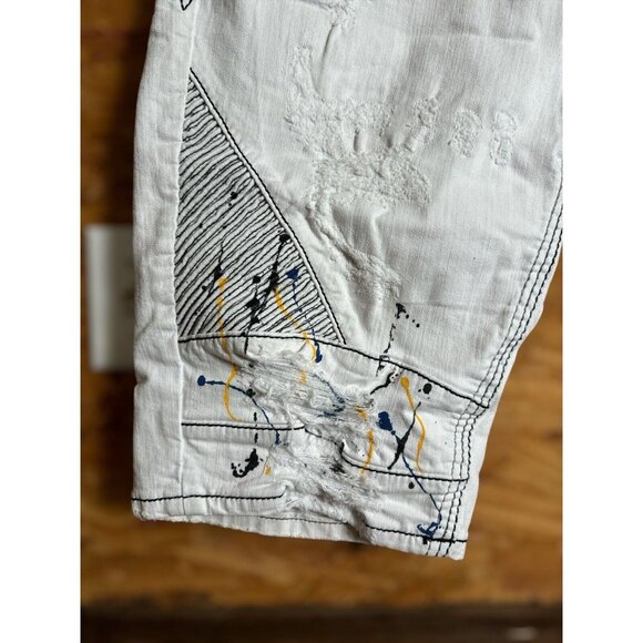 Rock Revival Jean Shorts "Rodd" White Splash Leather Inserts Shorts 40 90’s - Picture 4 of 12
